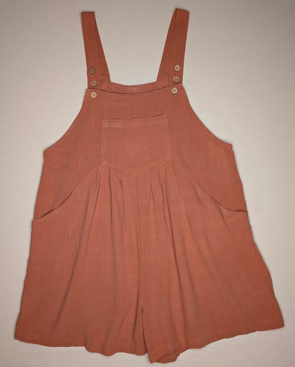 Terracotta Linen Blend Short Overalls Romper M Casual Boho Cottagecore Pockets